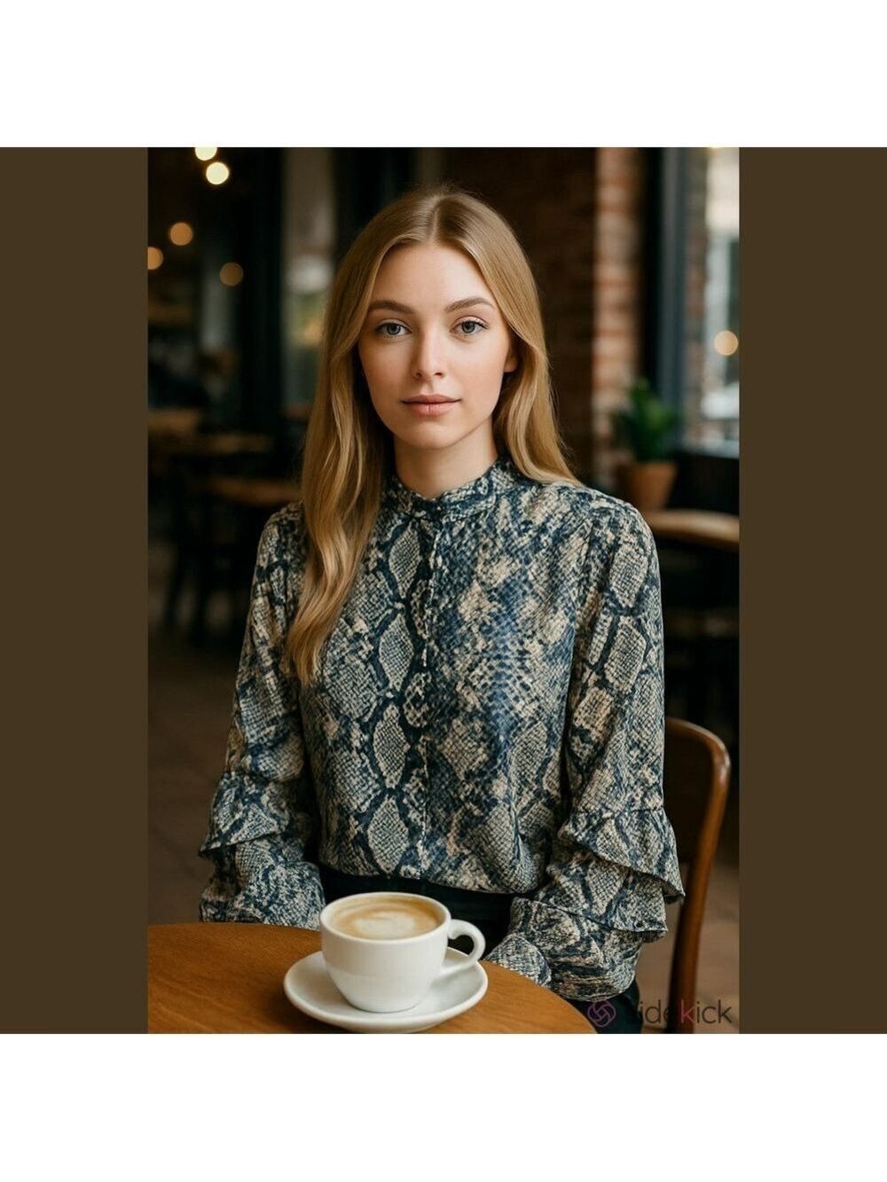 Vince Camuto Snakeskin Blouse Ruffled Sleeves Medium